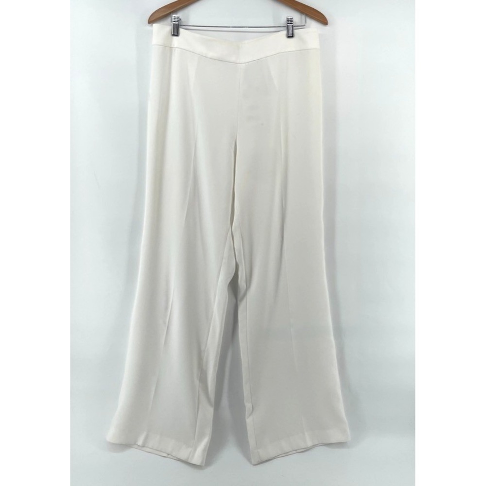 Zara Dress Pants Womens XL Ivory Wide Leg Flat Front Zip Pockets Preppy Career